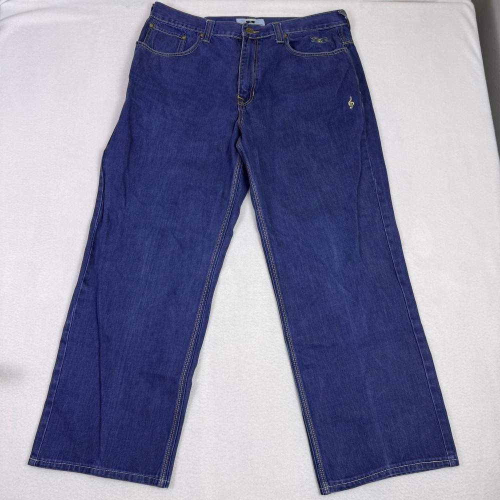 Vintage SOF Songs Of‎ Freedom Loose Baggy Jeans Mens 38 Blue Embroidered Y2K 90s